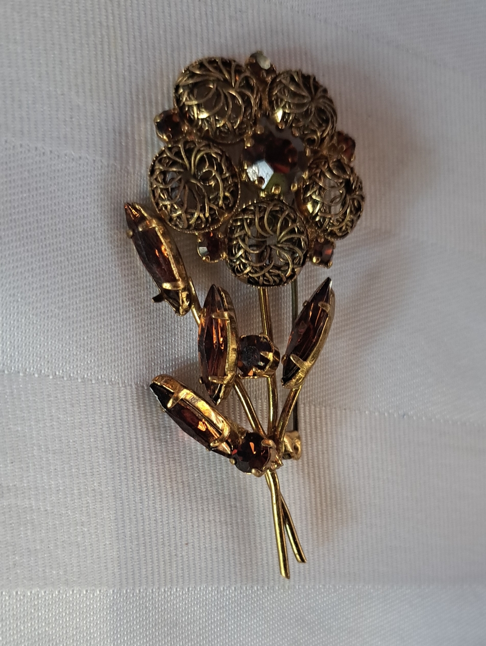 Gold-Tone Brown Crystal Floral Brooch - Women Jewelry